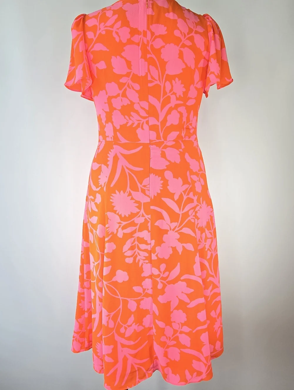 Talbots Orange & Pink Floral V Neck Flutter Sleeve Midi Dress Size 10P 10 Petite - Picture 3 of 10